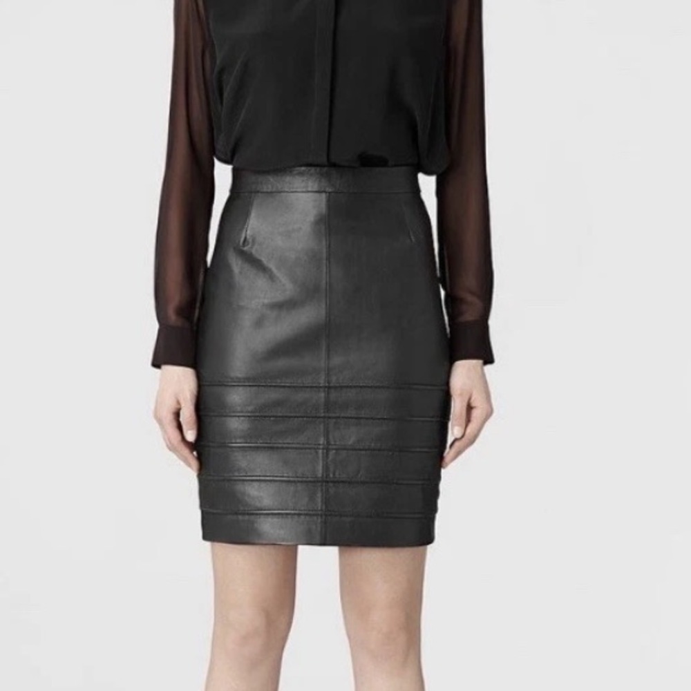 All Saints pipe pencil lamb leather skirt women’s 6 black